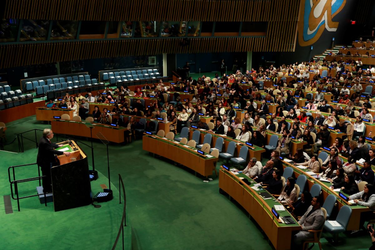 UN Secretary-General António Guterres at CSW69 Townhall Meeting with Civil Society. Photo: UN Women/Ryan Brown