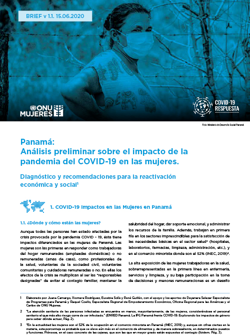 Panamá: Análisis preliminar sobre el impacto de la pandemia del COVID-19 en las mujeres. Diagnóstico y recomendaciones para la reactivación económica y social.