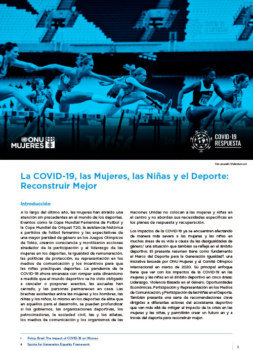 La COVID-19, las Mujeres, las Niñas y el Deporte: Reconstruir Mejor