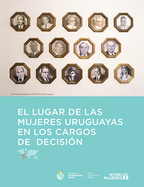 El lugar de las mujeres uruguayas en los cargos de decision. Marcos fotográficos de 13 hombres y solo una mujer