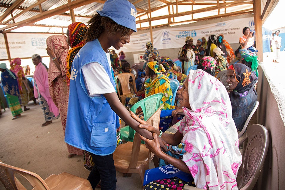 A woman humanitarian aid worker in Cameroon. Photo: UN Women/Ryan Brown